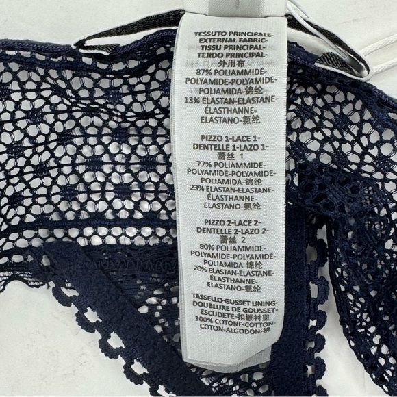 NWT STELLA McCARTNEY “Katie Kissing” Navy Stretch Lace Thong Size Large - Picture 16 of 16